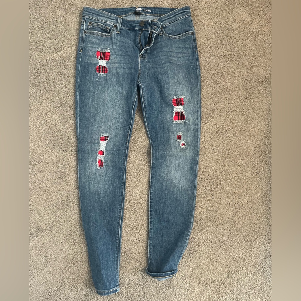 GAP Blue Jeans with Red Plaid Accents